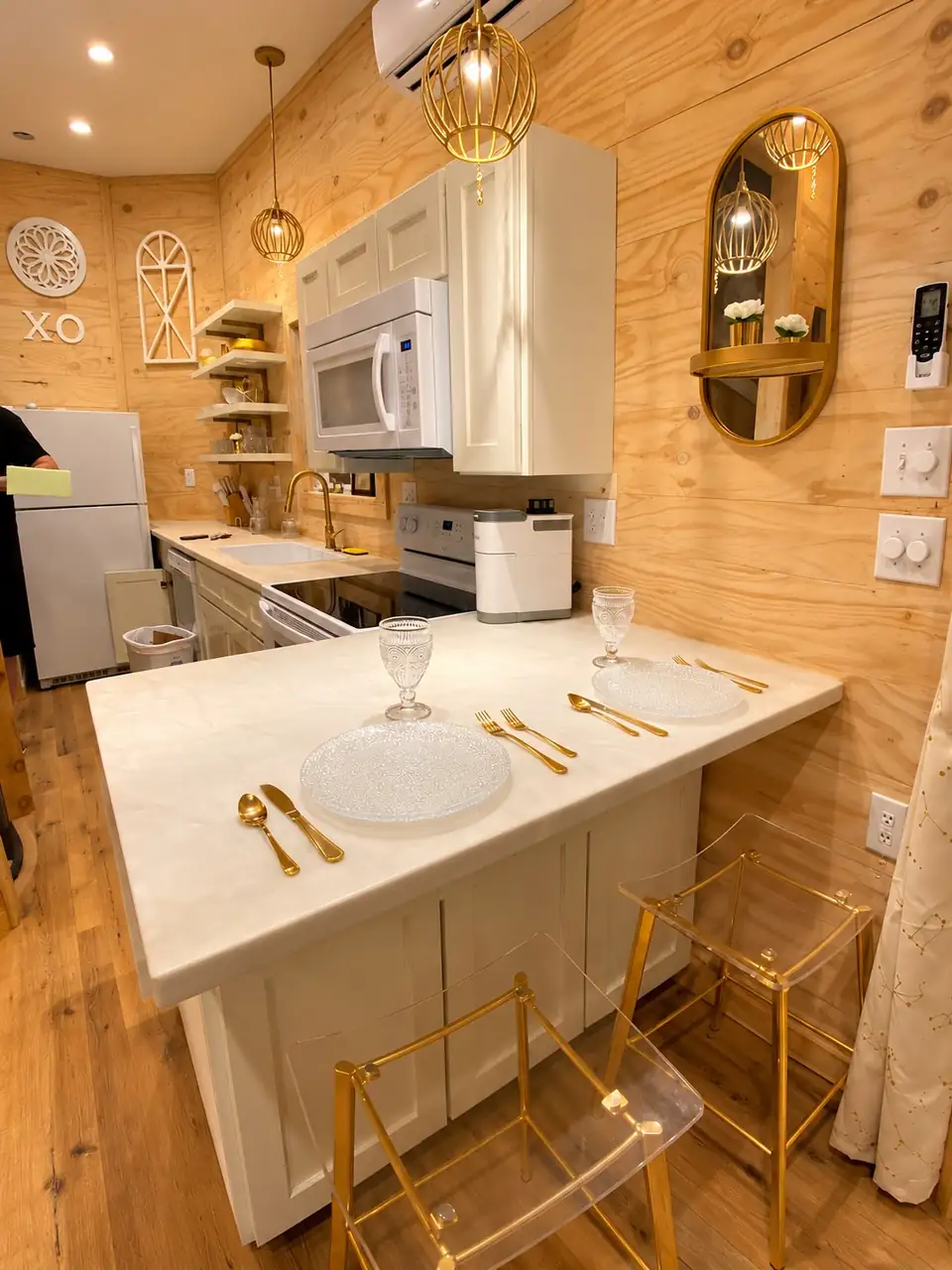 Dining counter with gold accents